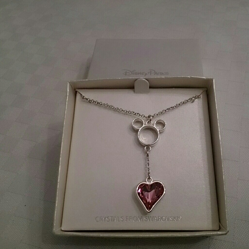 Disney Silver Necklace w/ Pink Swarovski Crystal